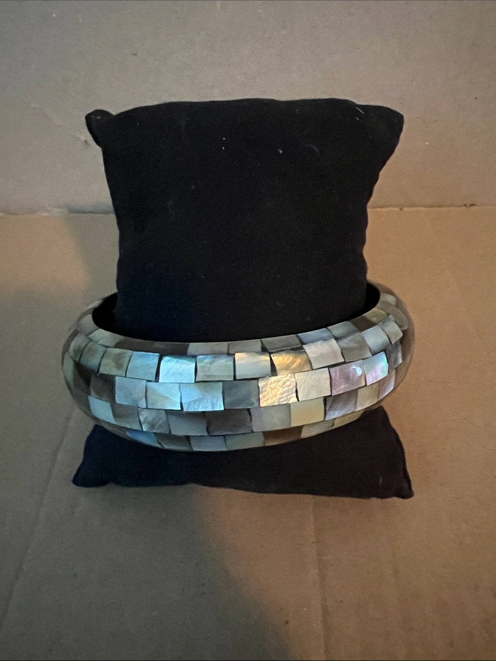 Premier Designs Iridescent Mother-of-Pearl Mosaic Bangle Bracelet - Black Ivory
